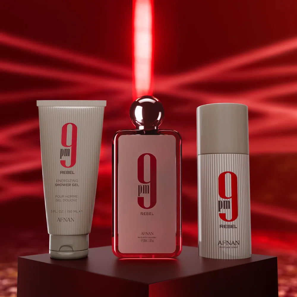 9 pm Rebel Eau de Parfum 100 ml + spray corporel 150 ml + gel douche unisexe