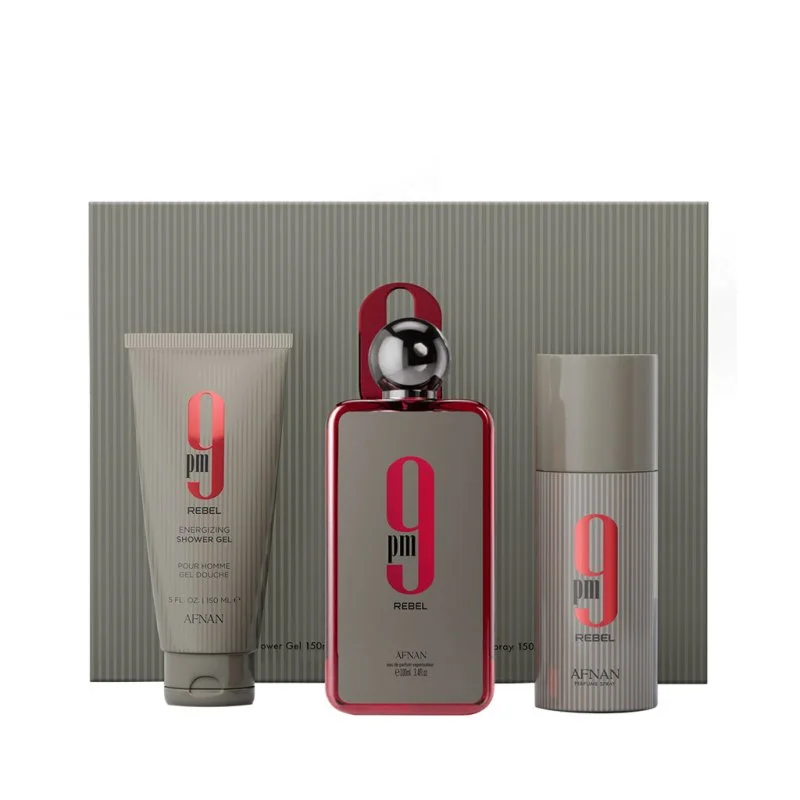 9 pm Rebel Eau de Parfum 100 ml + spray corporel 150 ml + gel douche unisexe