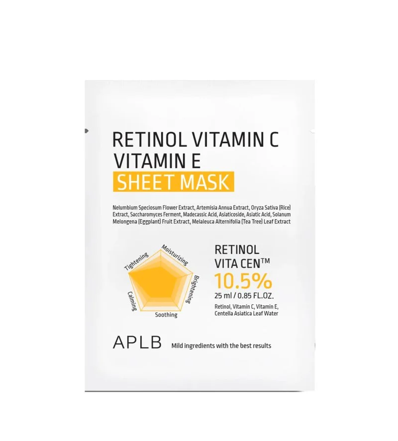 Masque en tissu hydratant anti-âge au rétinol, à la vitamine C et à la vitamine E 25 ml