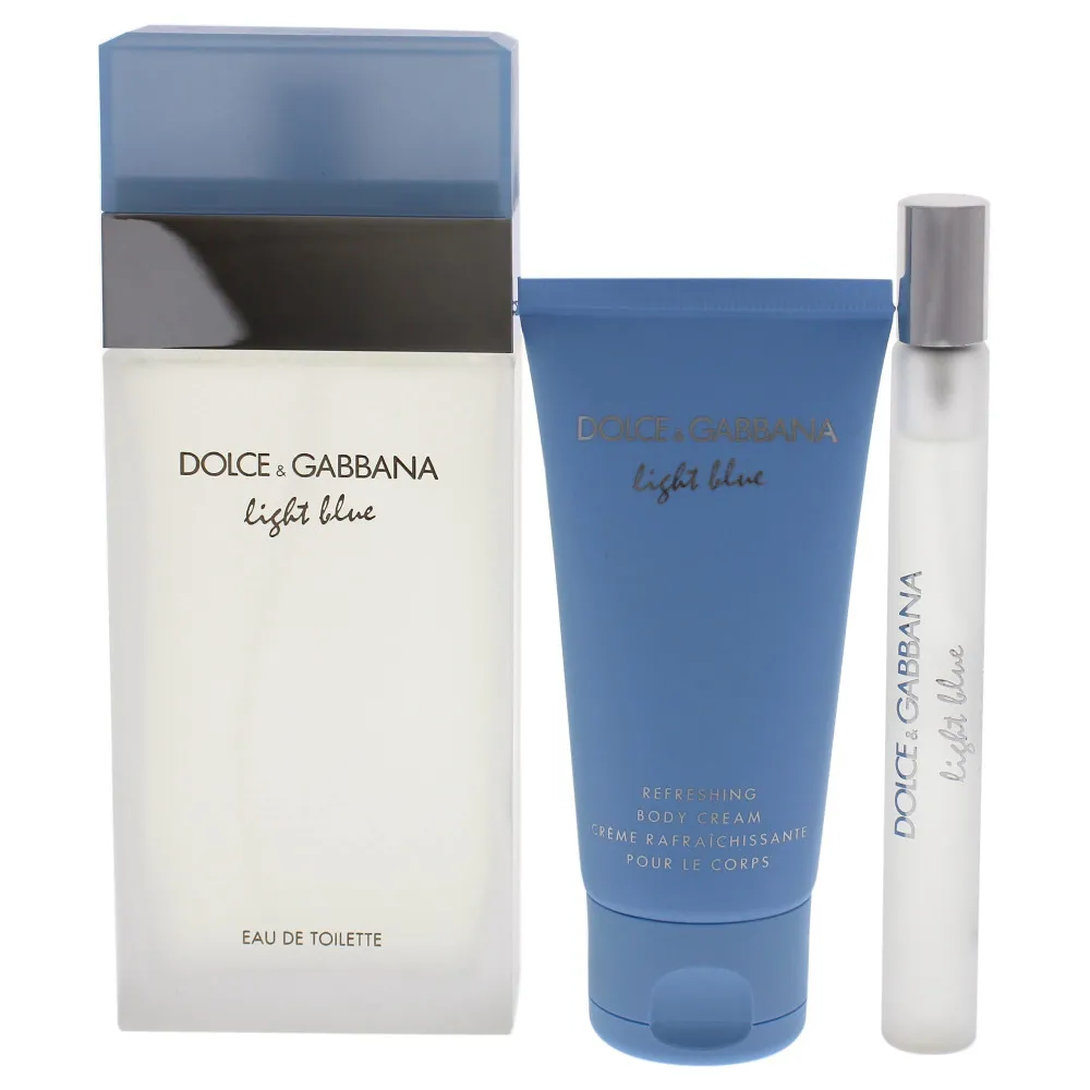 Coffret cadeau Dolce & Gabbana Light Blue pour femmes eau de toilette 100 ml + crème pour le corps 50 ml + eau de toilette 10 ml 100 ml + tělový krém 50 ml + toaletní voda 10 ml