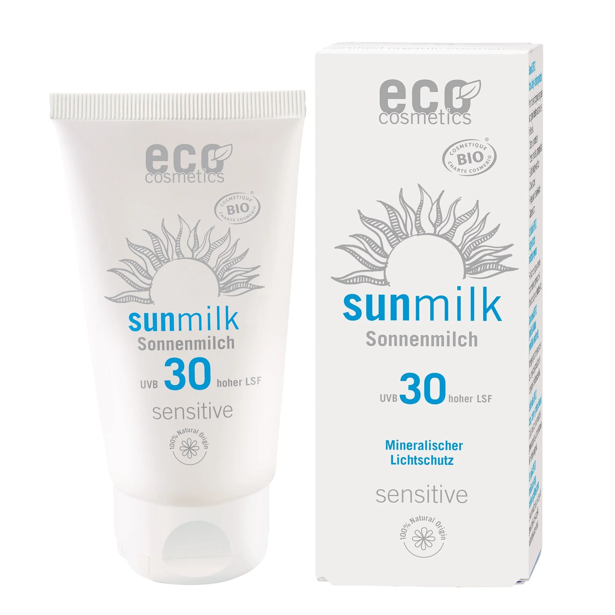 Eco Cosmetics Lait solaire SPF 30 Sensitive BIO (75 ml) - avec des filtres minéraux naturels