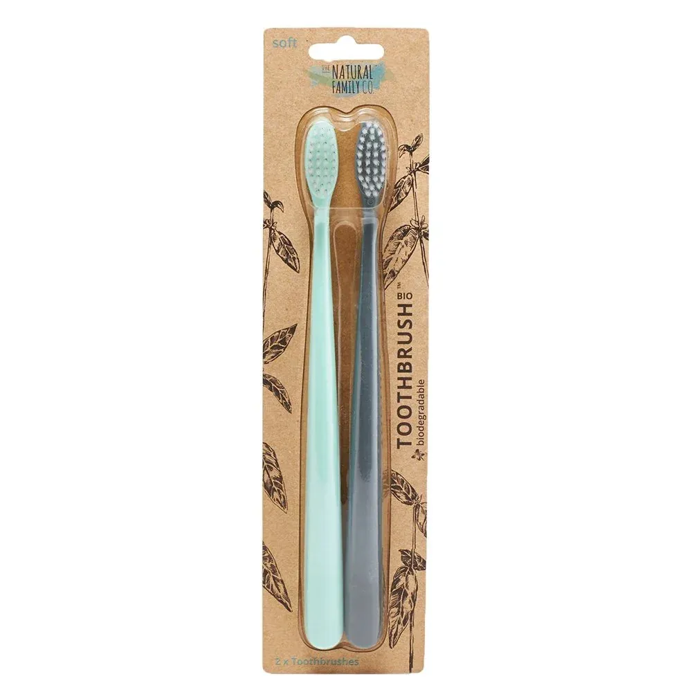 Jack n Jill NFco. Set de brosses à dents SOFT - gris menthe (2 pièces) - fabriqué à partir d'amidon de maïs sans OGM