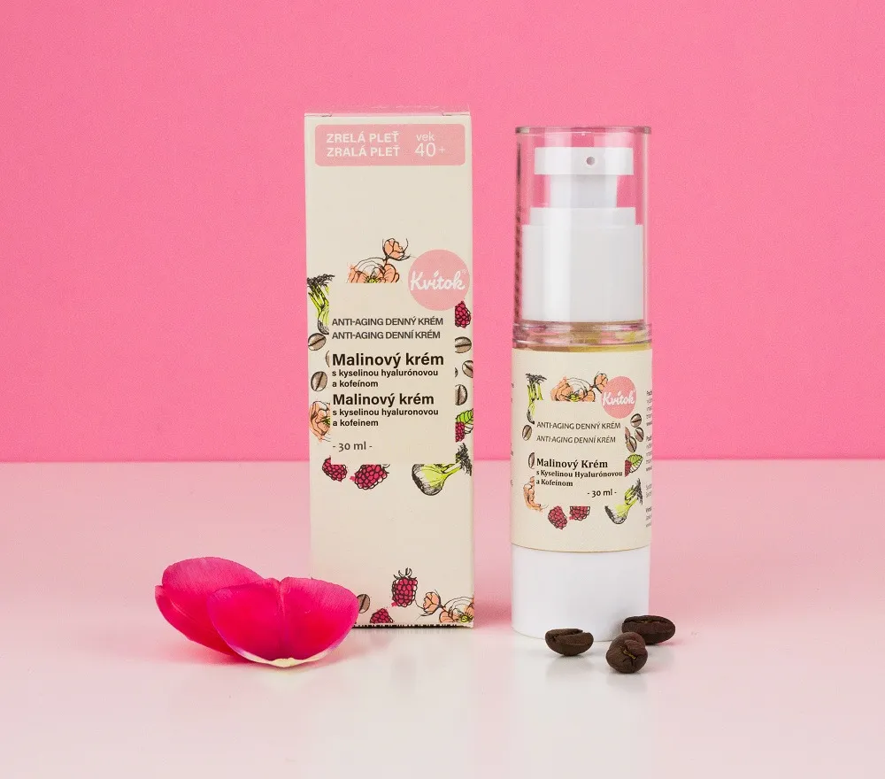 Kvitok Crème de jour à la framboise pour les peaux matures 40 (30 ml) - avec vitamine e et caféine