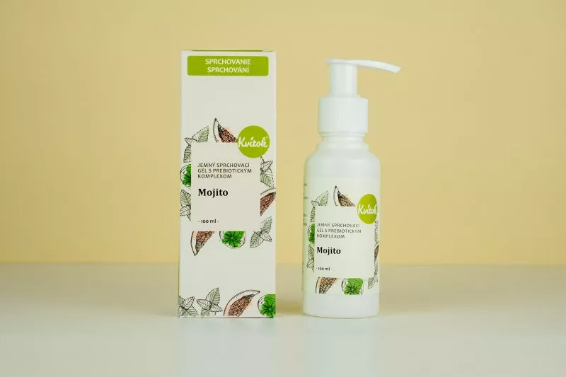 Kvitok Gel douche doux Mojito avec complexe prébiotique (100 ml) - avec un parfum frais de menthe et de citron vert