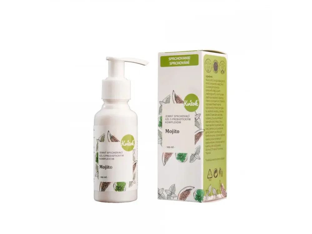 Kvitok Gel douche doux Mojito avec complexe prébiotique (100 ml) - avec un parfum frais de menthe et de citron vert