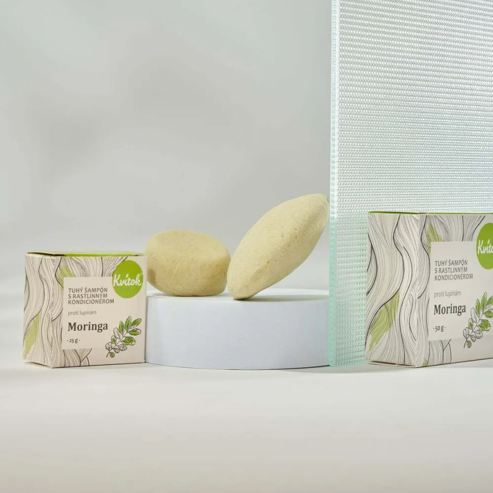 Kvitok Shampooing solide avec conditionneur antipelliculaire Moringa (25 g) - cheveux brillants et sans pellicules