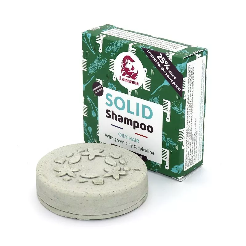 Lamazuna Shampooing solide pour cheveux gras à l'argile verte et à la spiruline (70 g)