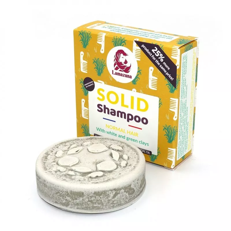 Lamazuna Shampooing rigide pour cheveux normaux - argile blanche et verte (70 g)