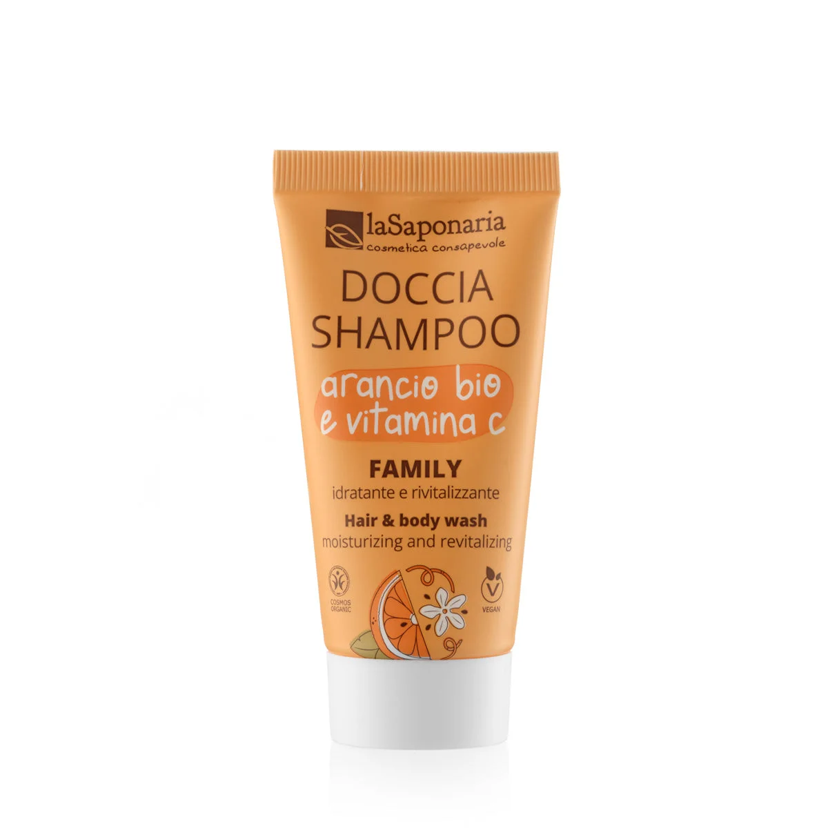 laSaponaria Gel douche et shampooing 2-en-1 à l’orange BIO et à la vitamine C pour toute la famille 500 ml - au parfum doux et revigorant