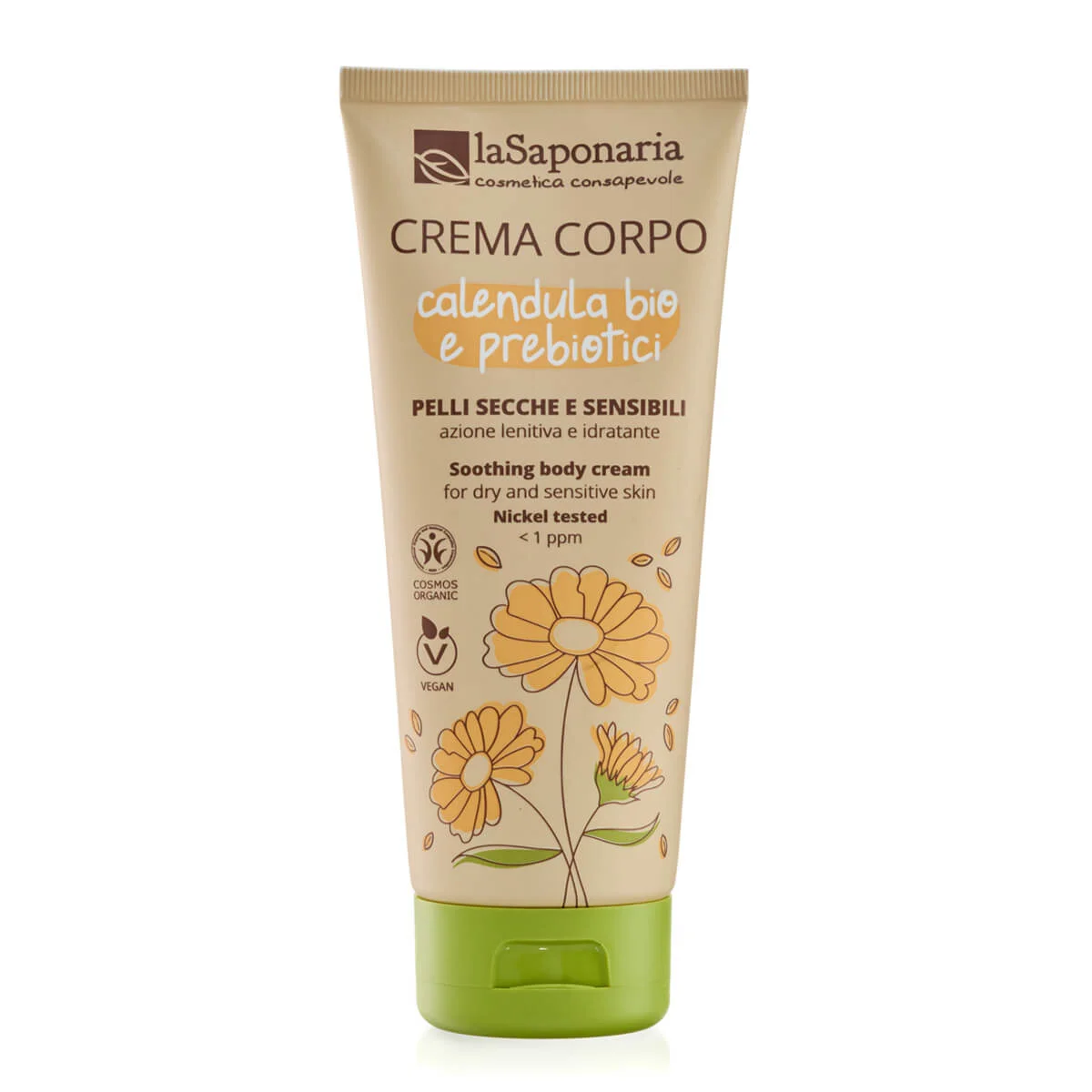 laSaponaria Crème pour le corps au calendula BIO et aux prébiotiques pour peaux sensibles (200 ml) - nourrit, apaise et hydrate