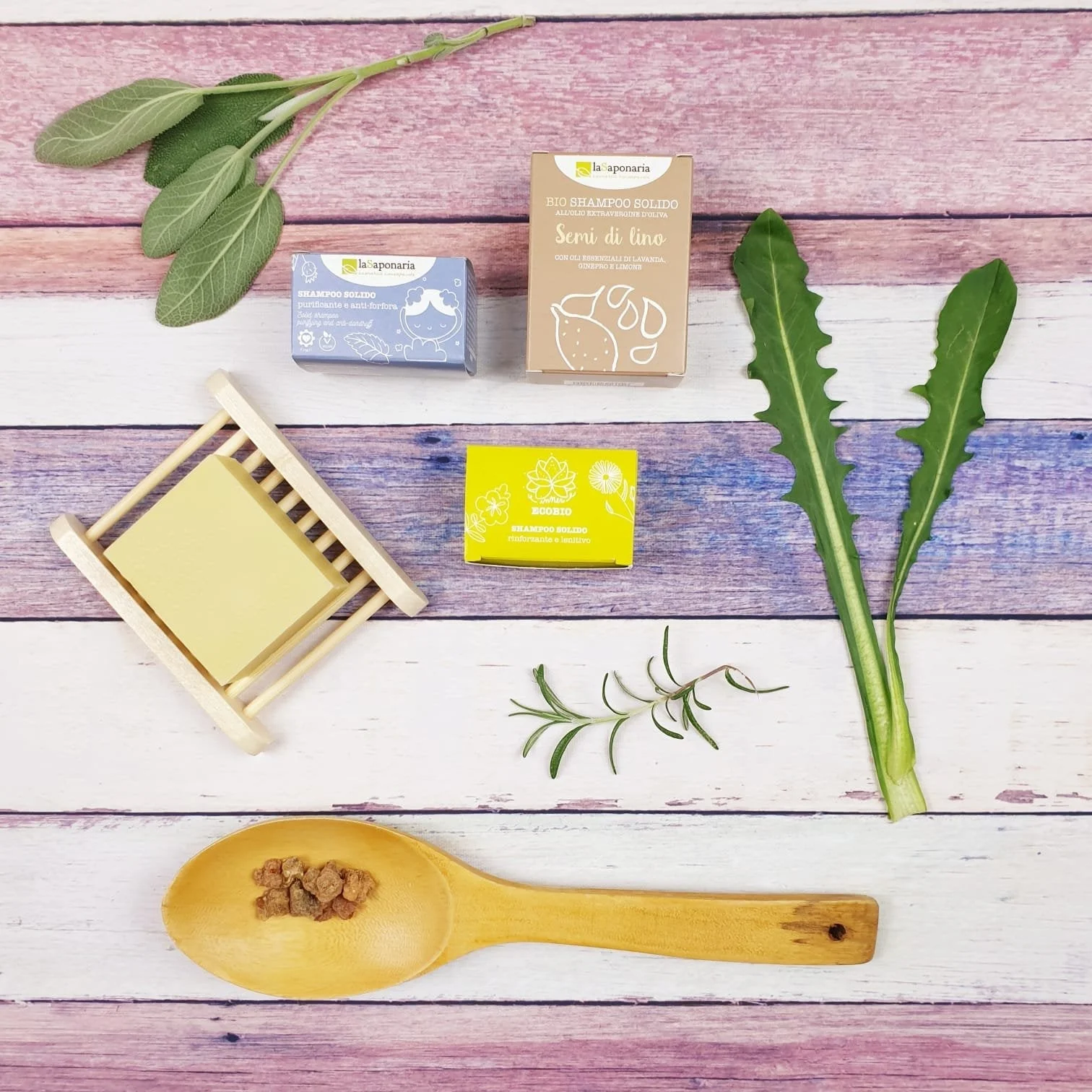 laSaponaria Savon solide corps et cheveux 2 en 1 à l'huile de lin BIO (100 g) - dans un emballage en papier
