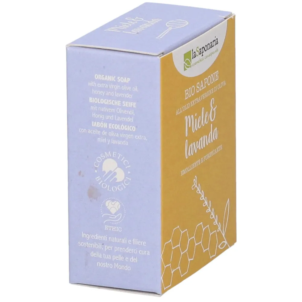 laSaponaria Savon solide à l'huile d'olive BIO - Miel et lavande (100 g) - pour le corps et le visage