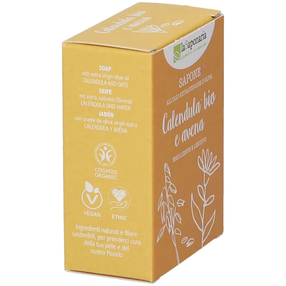 laSaponaria Savon solide BIO à l'huile d'olive - Calendula et avoine (100 g) - convient au corps et au visage