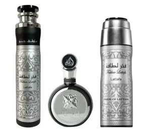 Lattafa Coffret cadeau Fakhar Man - Eau de Parfum 100 ml + Spray parfumé 200 ml + Désodorisant d’intérieur