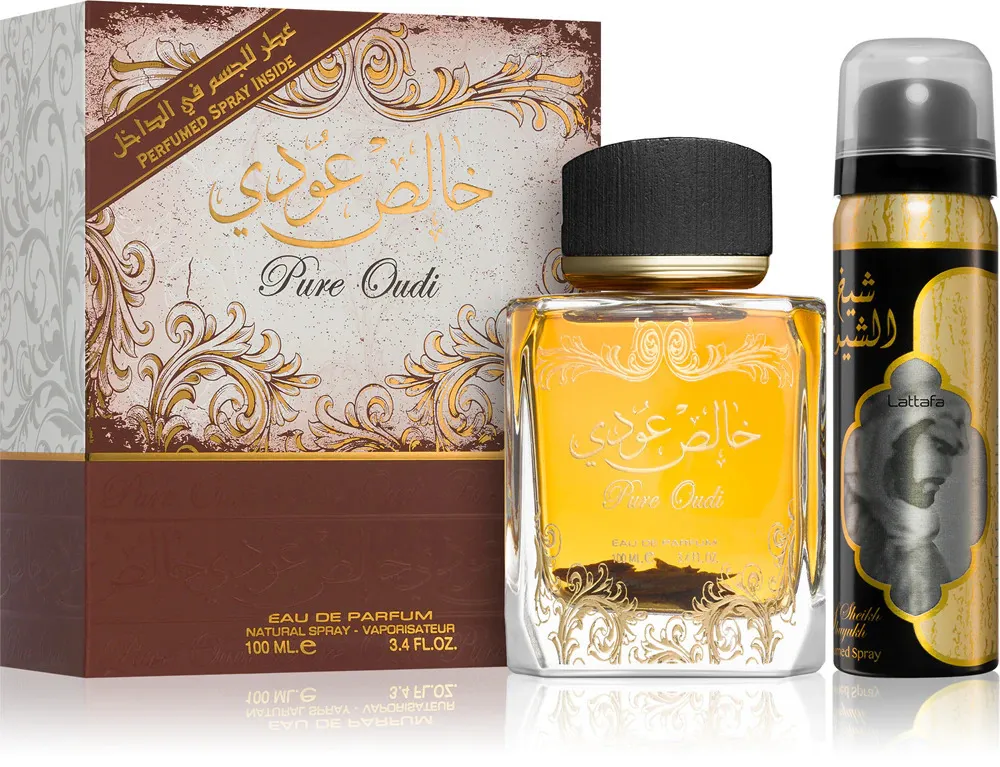 Coffret cadeau unisexe Lattafa Pure Oudi eau de parfum 100 ml + déospray 50 ml 100 ml + deospray 50 ml