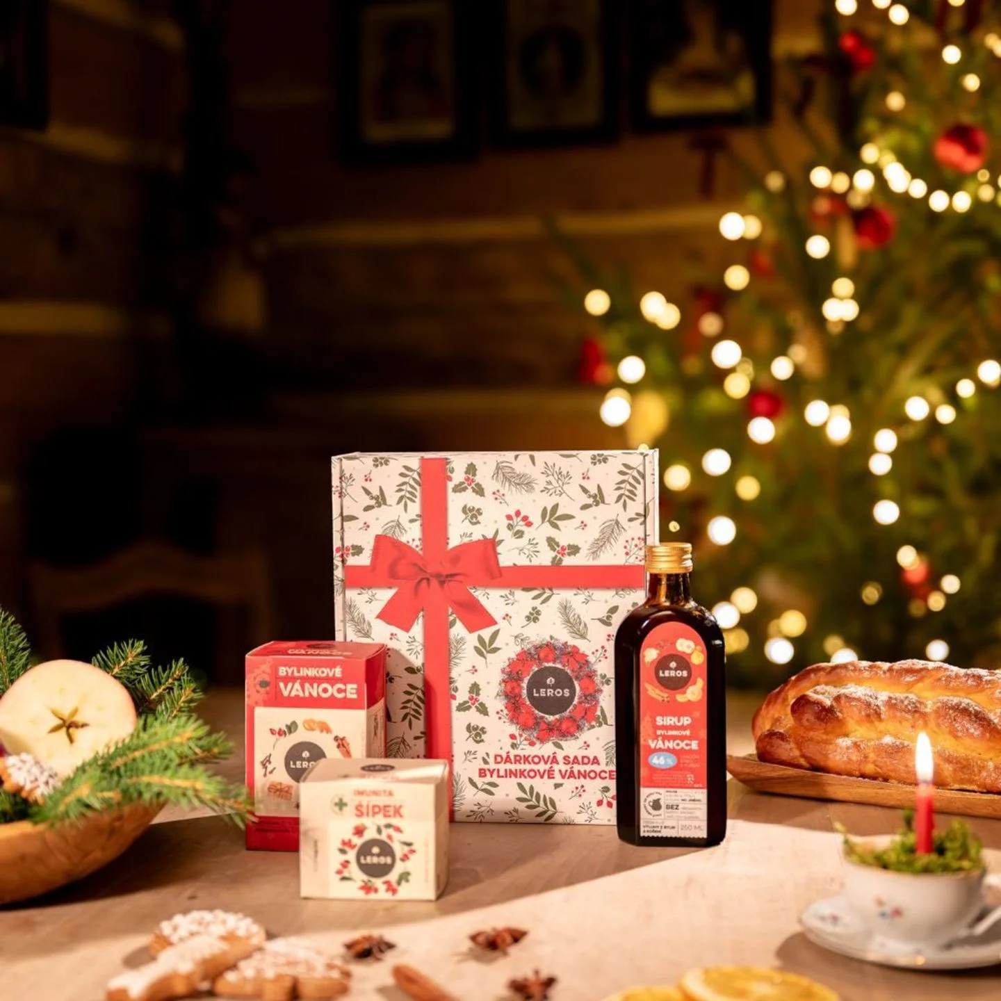 LEROS Coffret cadeau (3 pièces) - Noël aux plantes - sirop aux plantes et 2 types de thés