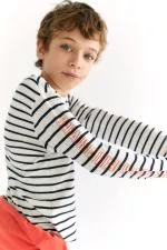 Ecoalf Marinalf Long Sleeve T-shirt Boys Off White Blue Stripe