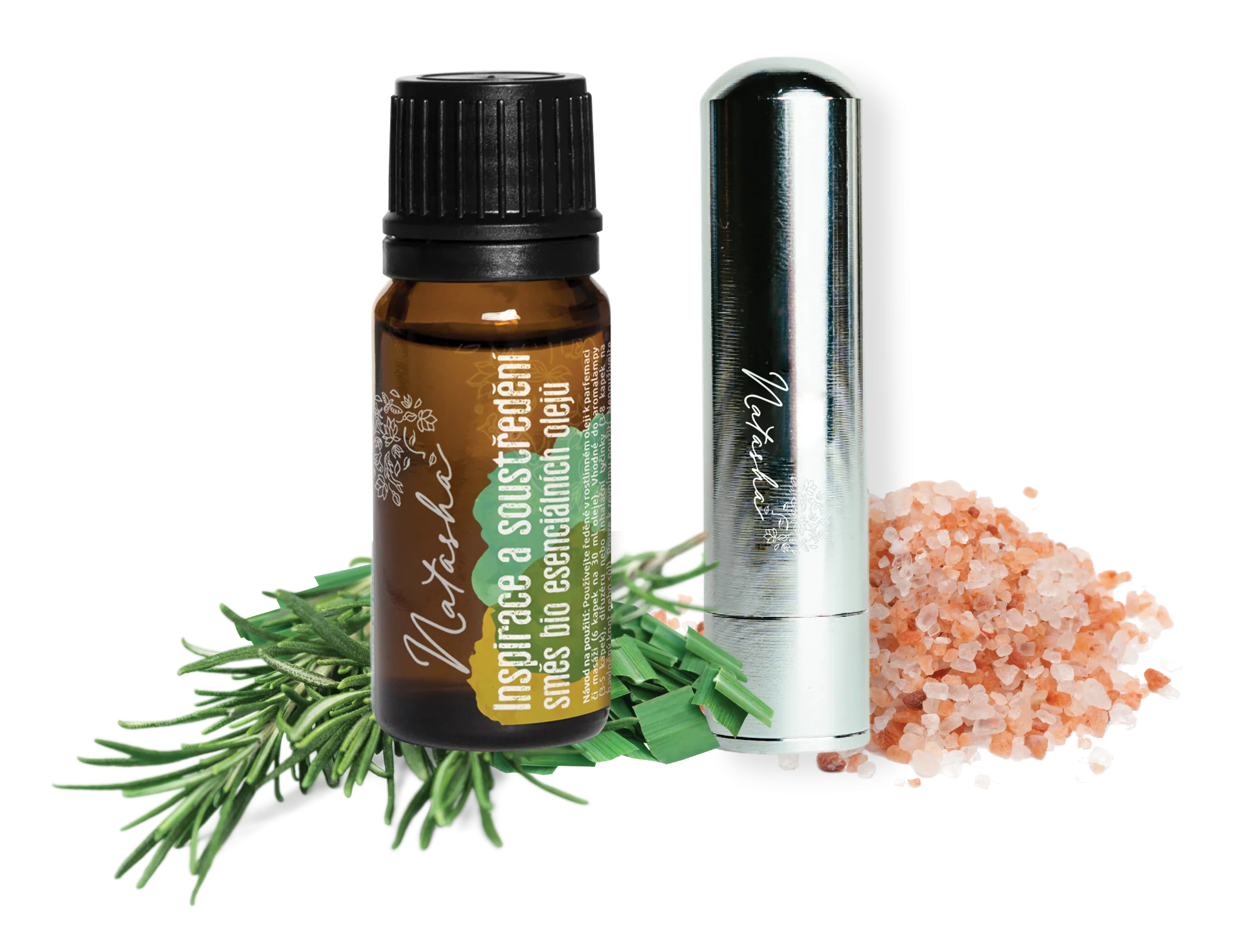 Natasha Kit d’aromathérapie avec inhalateur - Inspiration et concentration - romarin et citron stimulants