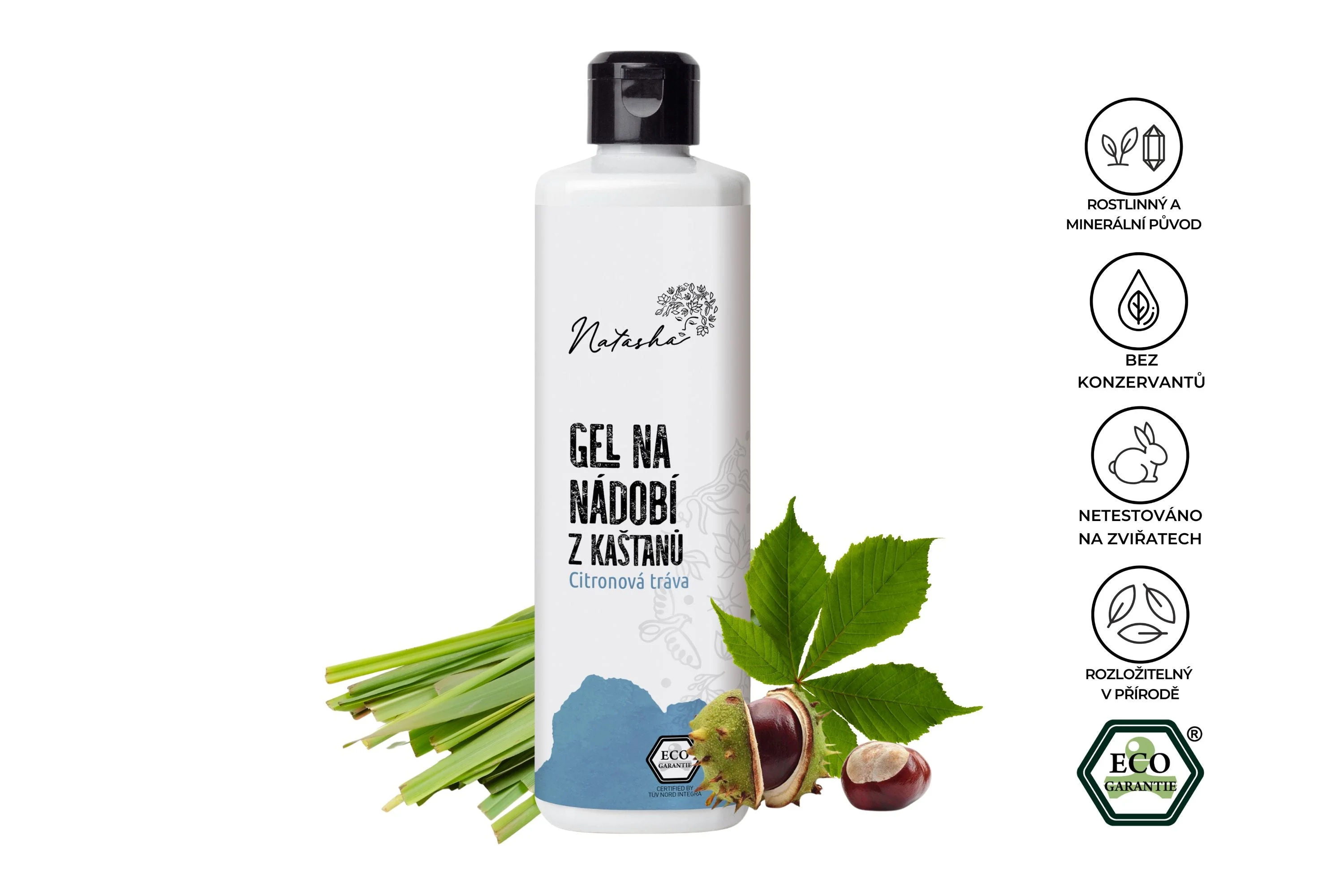 Natasha Gel vaisselle à base de marrons d’Inde à la citronnelle 500 ml - redoutable contre la graisse, respectueux de la peau