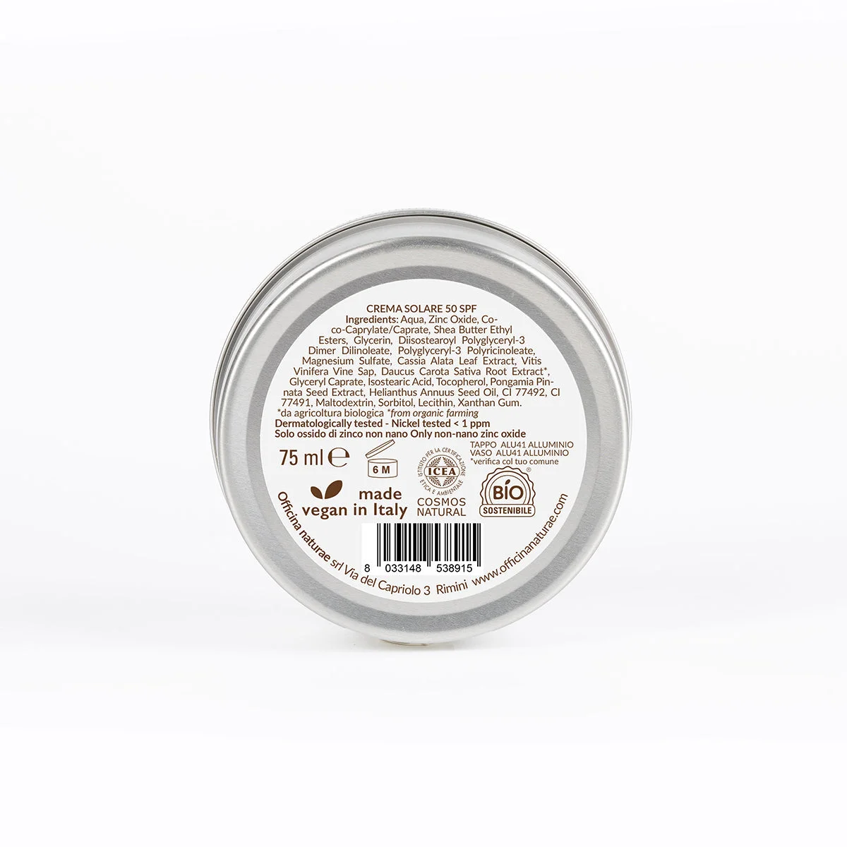 Officina Naturae Crème solaire SPF 50 en boîte métallique (75 ml) - sans parfum
