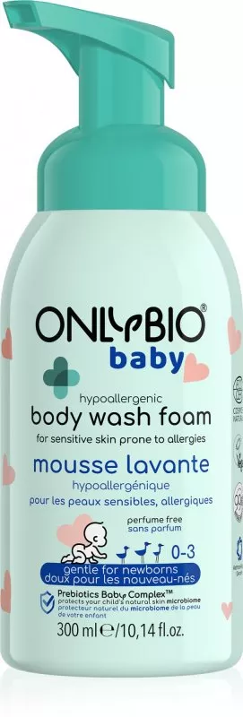 OnlyBio Mousse lavante hypoallergénique pour bébés (300 ml) - convient dès la naissance