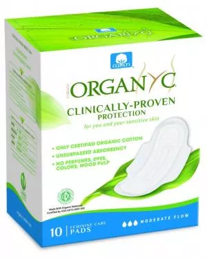 Organyc Serviettes de jour modérées avec ailes (10 pcs) - 100% coton biologique, 3 gouttes