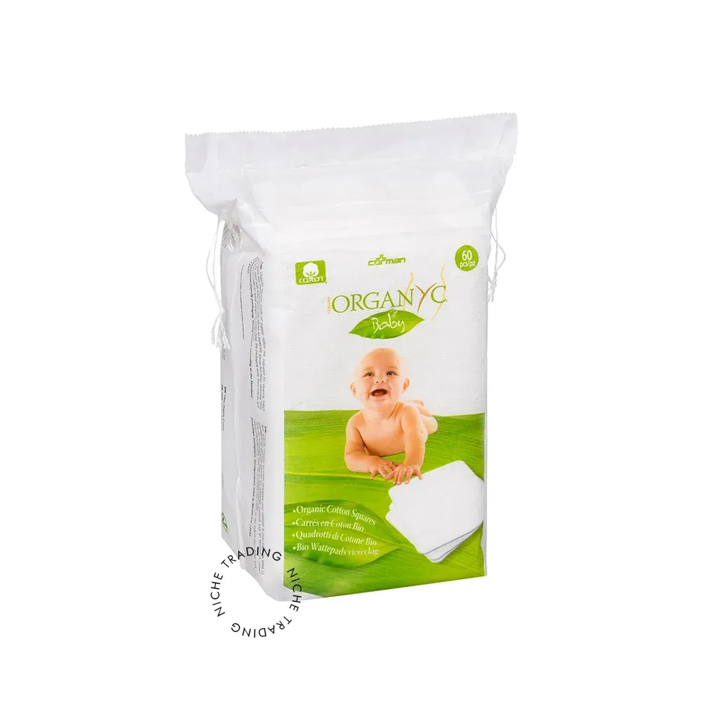 Organyc Carrés de nettoyage en coton pour enfants (60 pcs) - 100% coton biologique