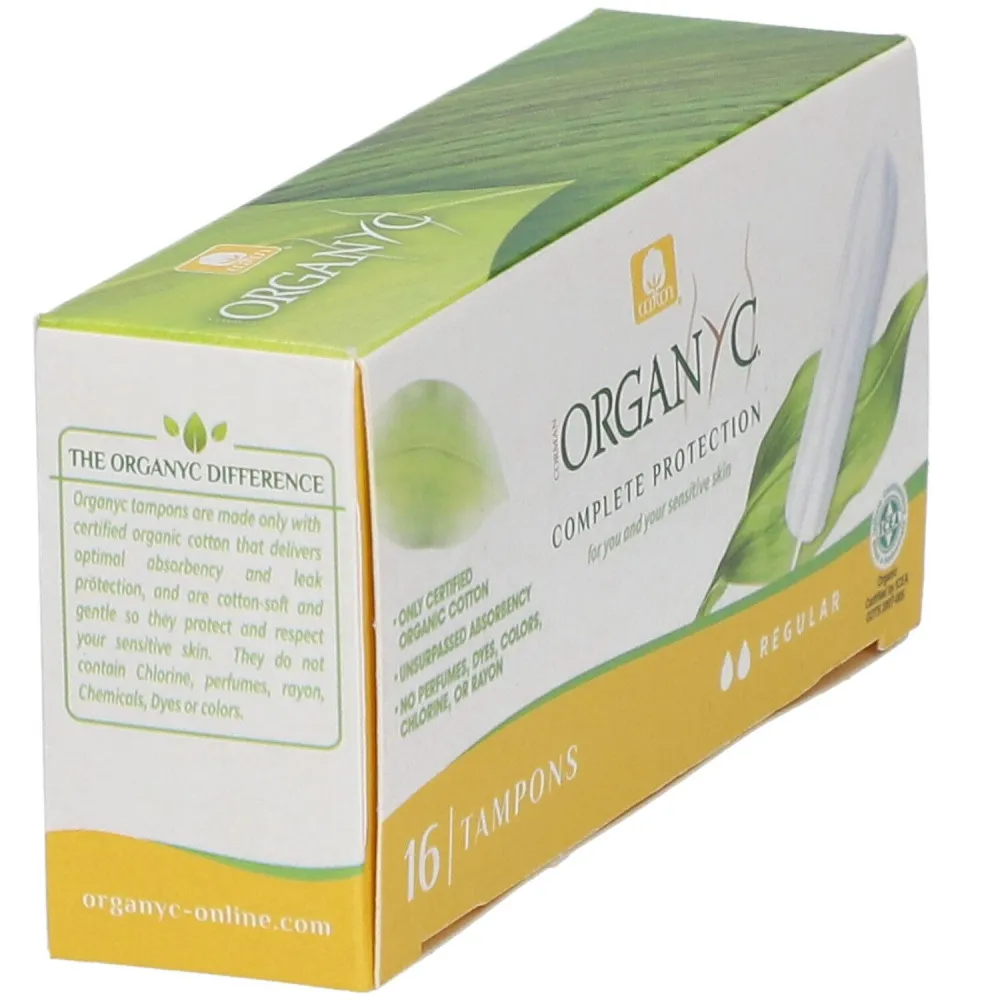 Organyc Tampons réguliers (16 pcs) - 100% coton biologique, 2 gouttes