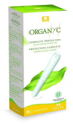 Organyc Tampons avec applicateur Regular (16 pcs) - 100% bio-coton, 2 gouttes