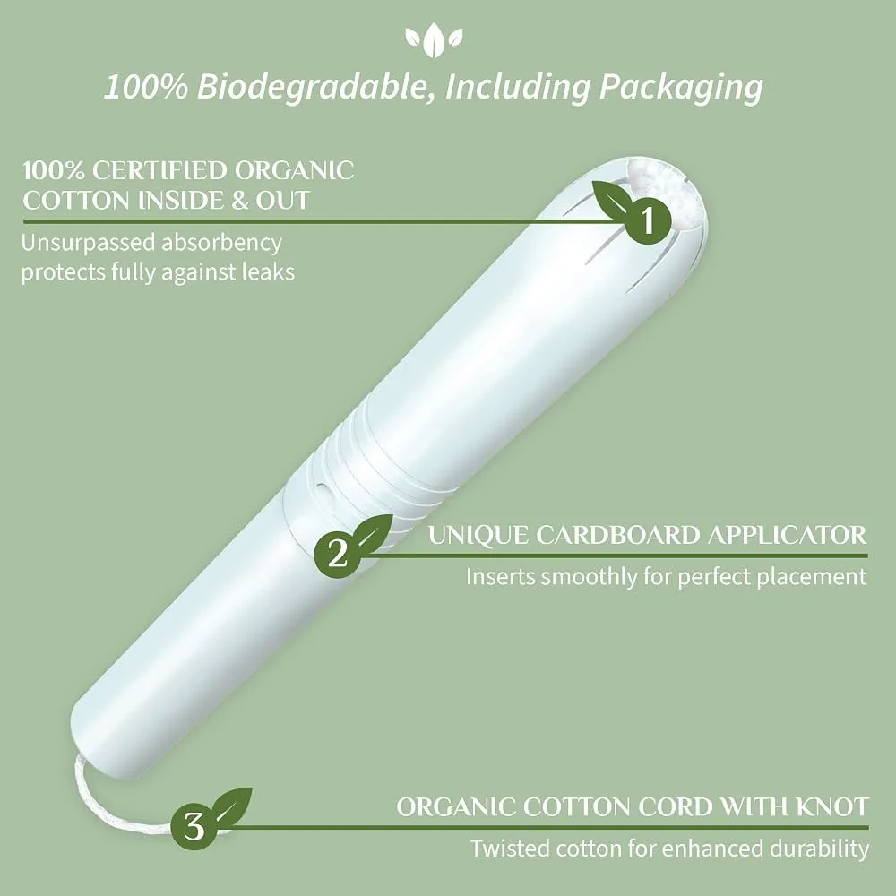 Organyc Tampons avec applicateur Regular (16 pcs) - 100% bio-coton, 2 gouttes