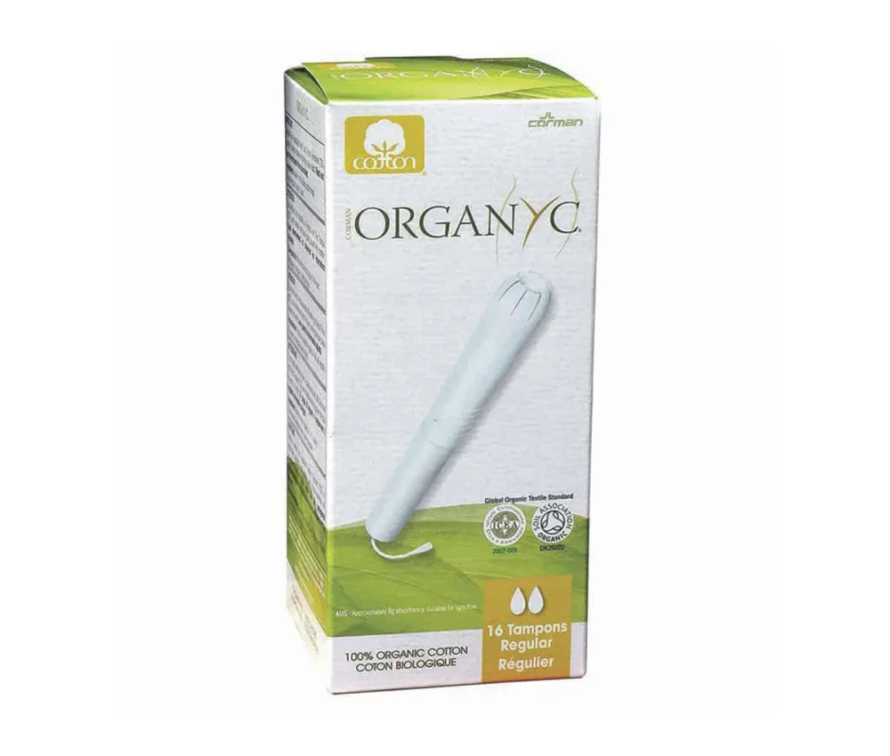 Organyc Tampons avec applicateur Regular (16 pcs) - 100% bio-coton, 2 gouttes