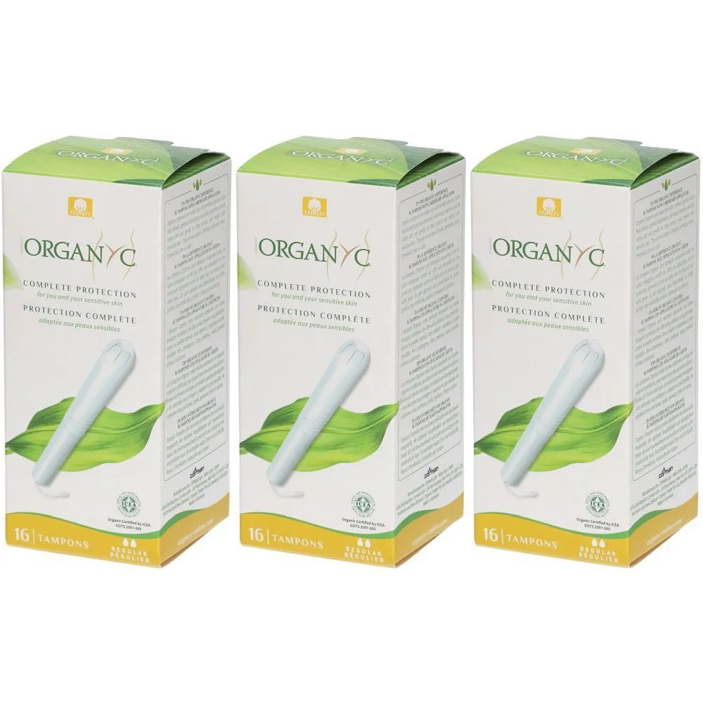 Organyc Tampons avec applicateur Regular (16 pcs) - 100% bio-coton, 2 gouttes