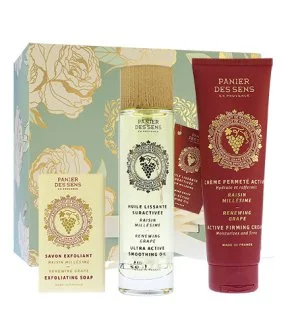 Panier Des Sens Renewing Grape coffret cadeau savon exfoliant 150 g + huile sèche pour le corps 100 ml + crème raffermissante pour le corps