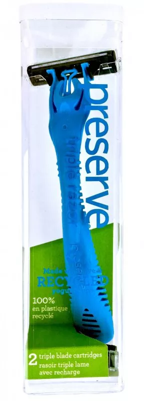 Preserve Rasoir triple (2 têtes incluses) - bleu - avec 3 lames, fabriqué en plastique recyclé