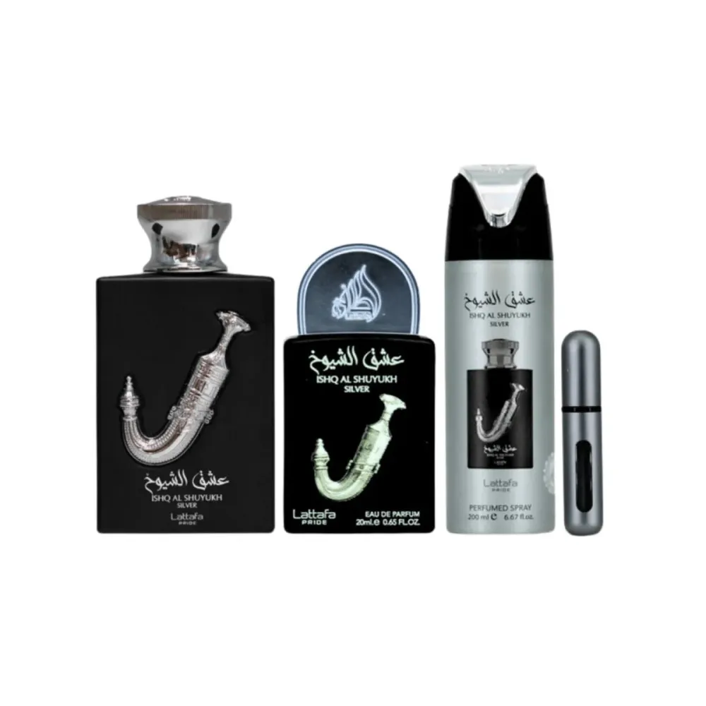 Pride Ishq Al Shuyukh Silver EDP 100 ml + EDP 20 ml + DEO en spray 200 ml UNISEXE 1 ks
