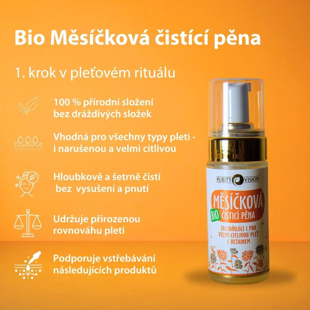 Purity Vision Mousse nettoyante au calendula (90 ml) - même pour les peaux très sensibles