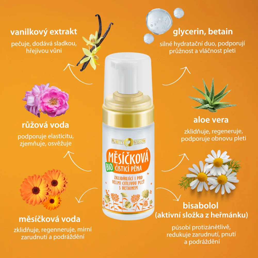 Purity Vision Mousse nettoyante au calendula (90 ml) - même pour les peaux très sensibles