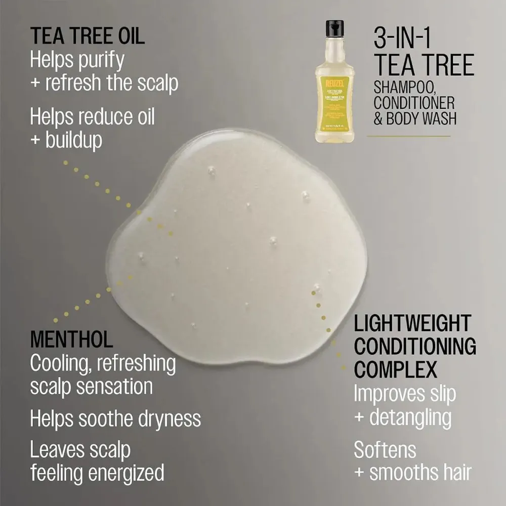 Shampooing-après-shampooing-gel douche 3-en-1 à l’arbre à thé pour hommes 350 ml