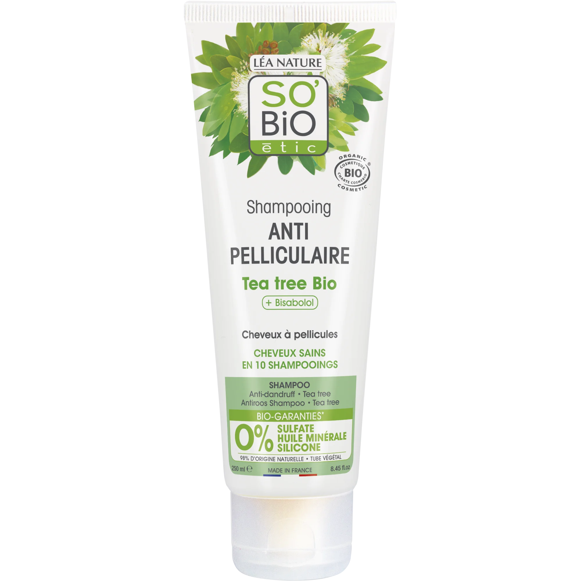SO’BiO étic Shampooing antipelliculaire BIO à l'arbre à thé et au bisabolol (250 ml) - avec du jus d'aloé vera