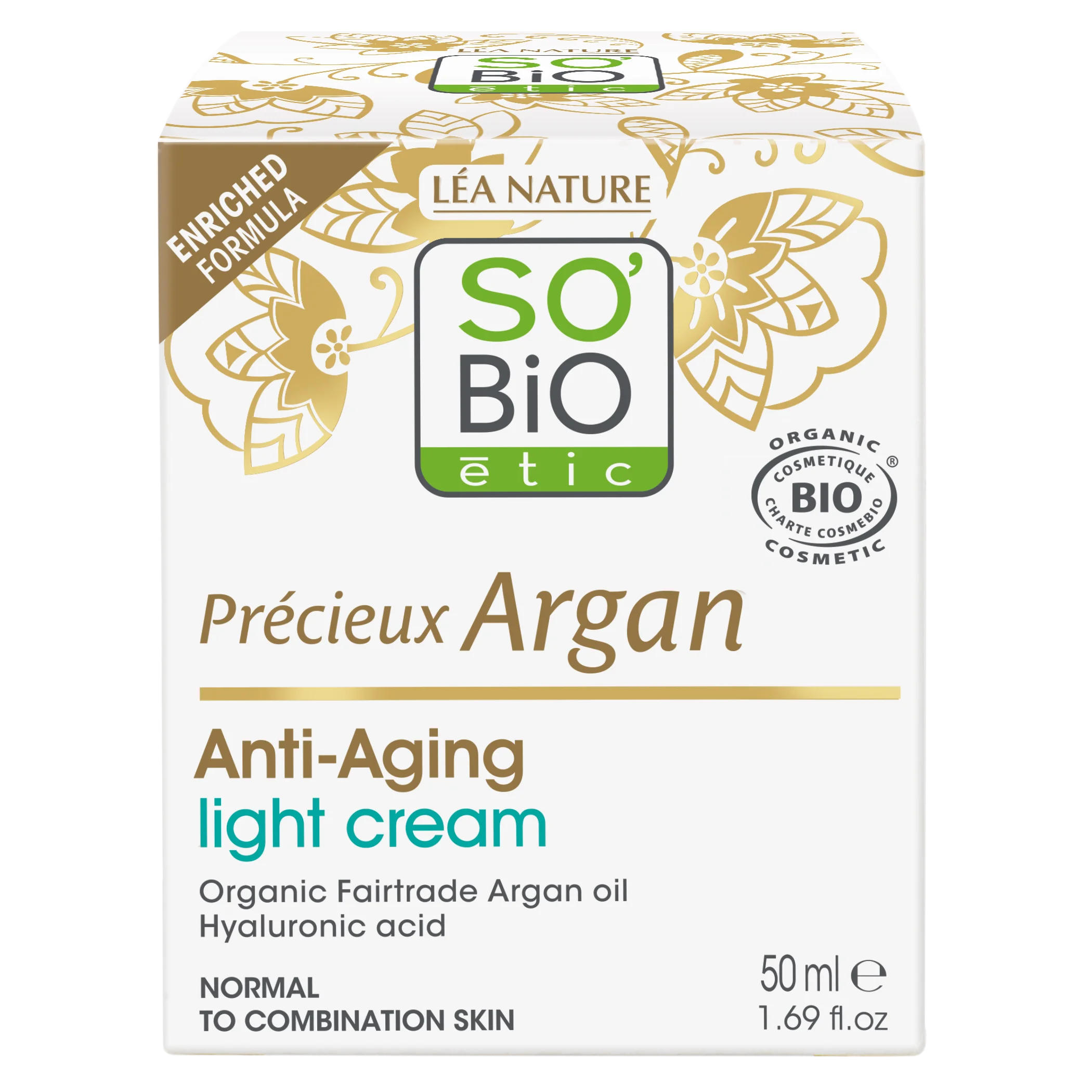 SO’BiO étic Anti-age Precieux Argan Crème de jour légère pour peaux normales à mixtes BIO (50 ml) - hydrate et raffermit la peau
