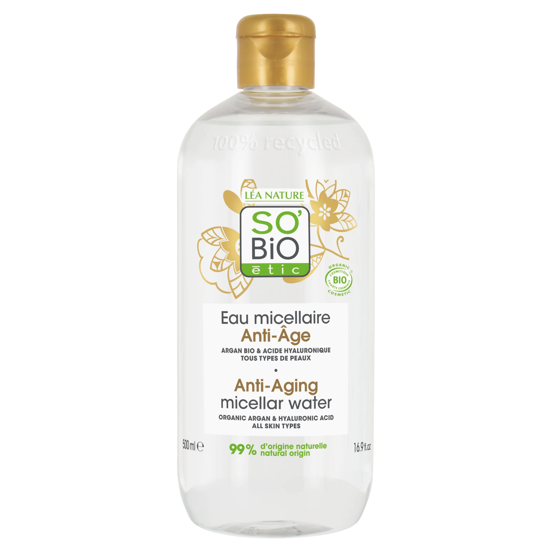 SO’BiO étic Anti-Age Precieux Argan Eau micellaire anti-âge à l’acide hyaluronique BIO (500 ml) - à l’acide hyaluronique