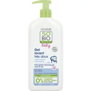 SO’BiO étic BABY Gel lavant pour enfants - extra doux pour le corps et les cheveux BIO (500 ml) - ne pique pas les yeux