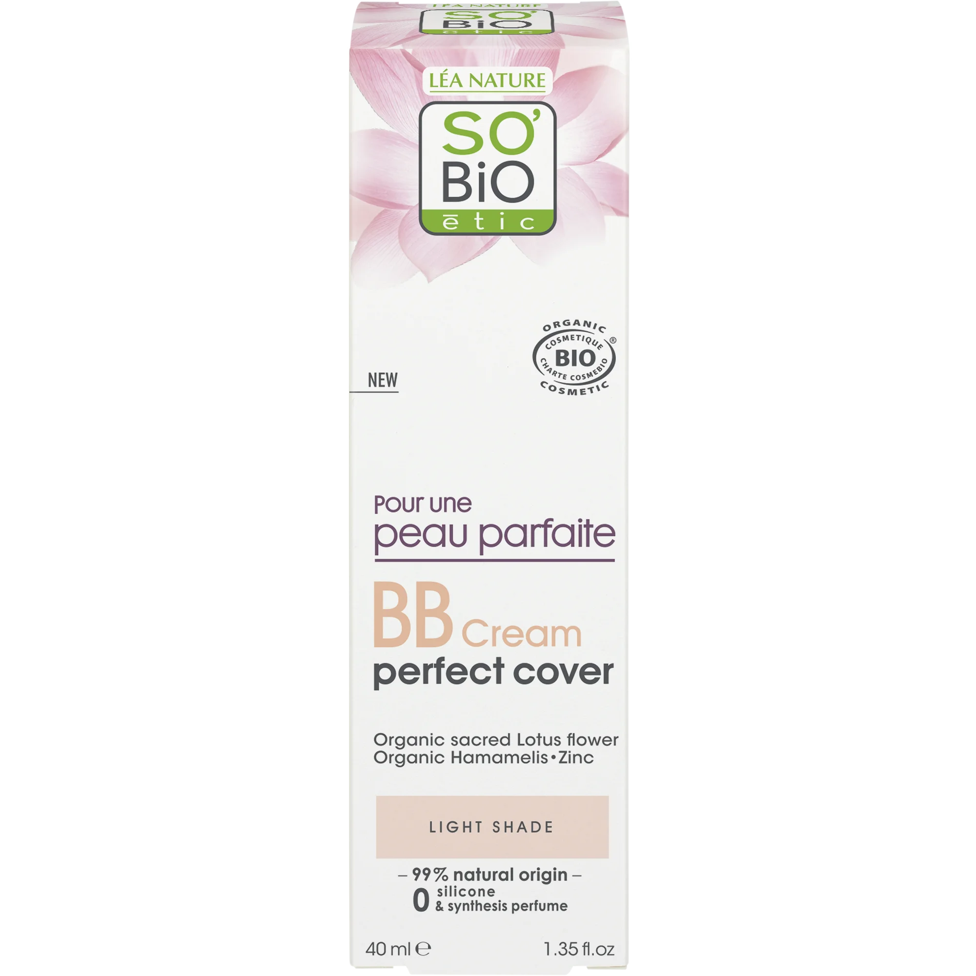 SO’BiO étic BB crème pour un teint parfait - teinte Light BIO (40 ml) - à l’extrait de fleur de lotus