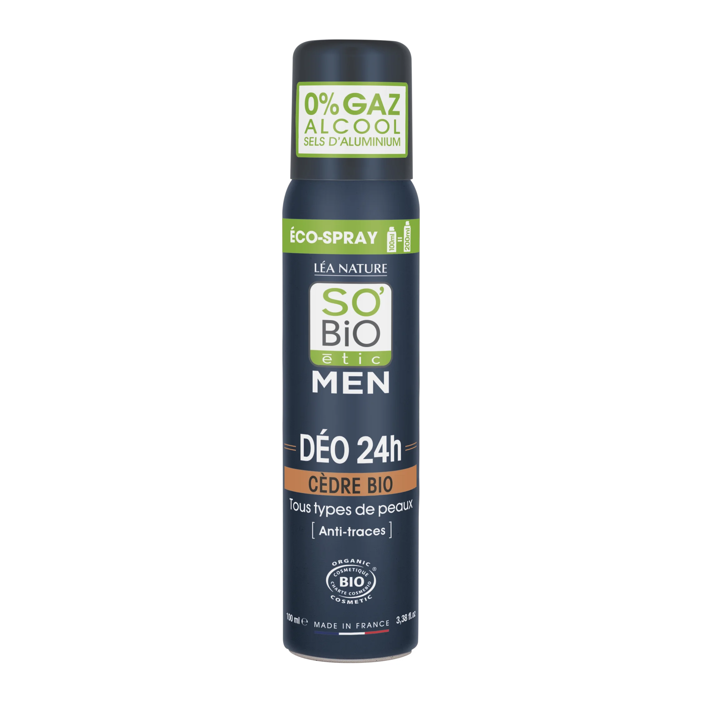 SO’BiO étic Déodorant naturel ECO SPRAY 24h MEN - cèdre BIO (100 ml) - efficace jusqu’à 24 heures