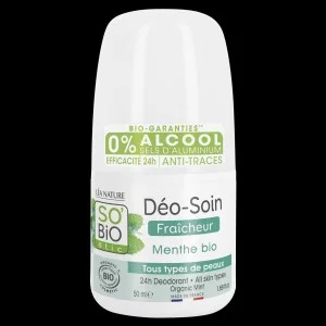 SO’BiO étic Déodorant roll-on 24 h rafraîchissant à la menthe BIO (50 ml) - efficace jusqu'à 24 heures