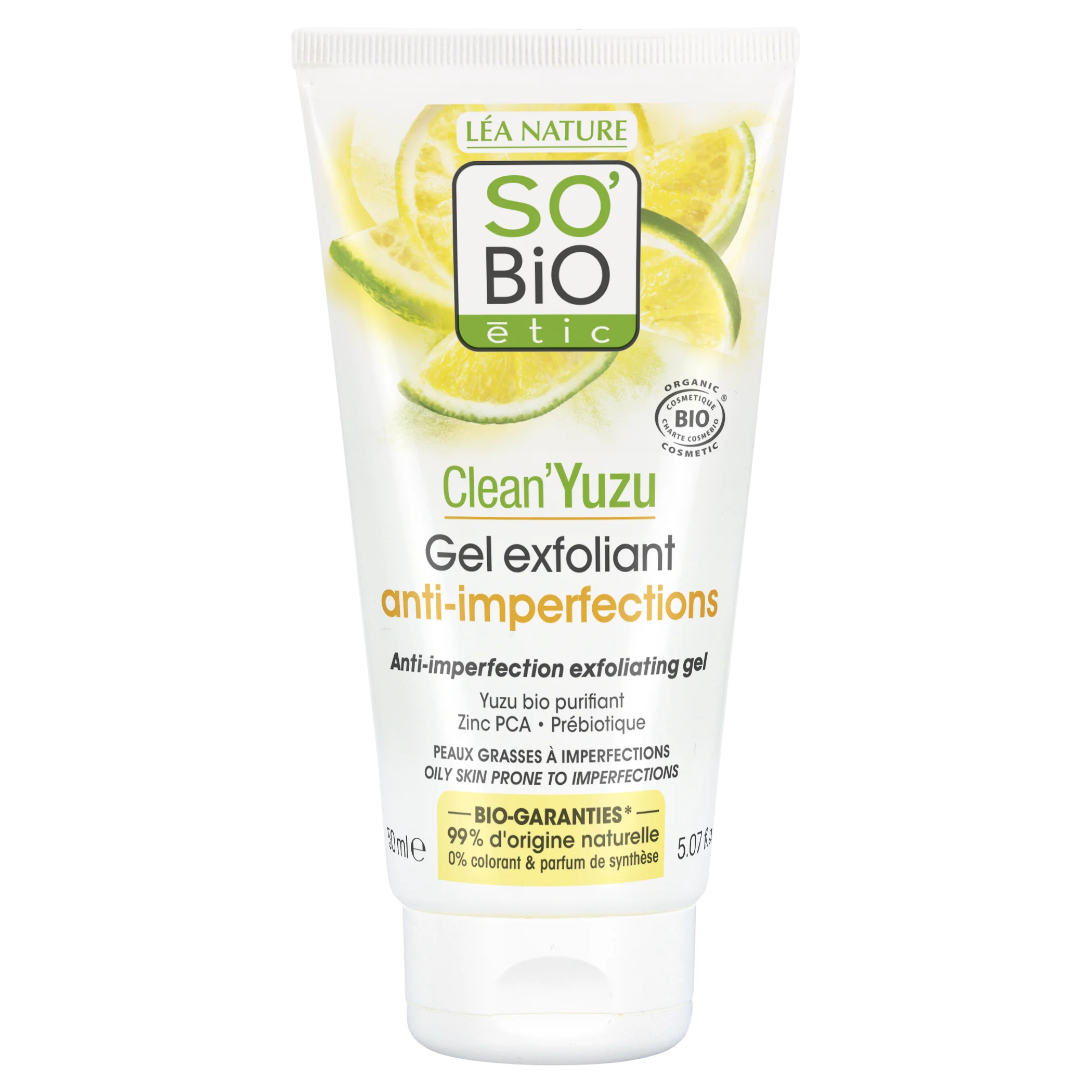SO’BiO étic Gel exfoliant pour le visage - Clean Yuzu BIO (150 ml) - idéal pour peau grasse