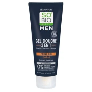 SO’BiO étic Gel douche MEN 3en1 - cèdre BIO tonifiant (200 ml) - pour le corps, le visage et les cheveux