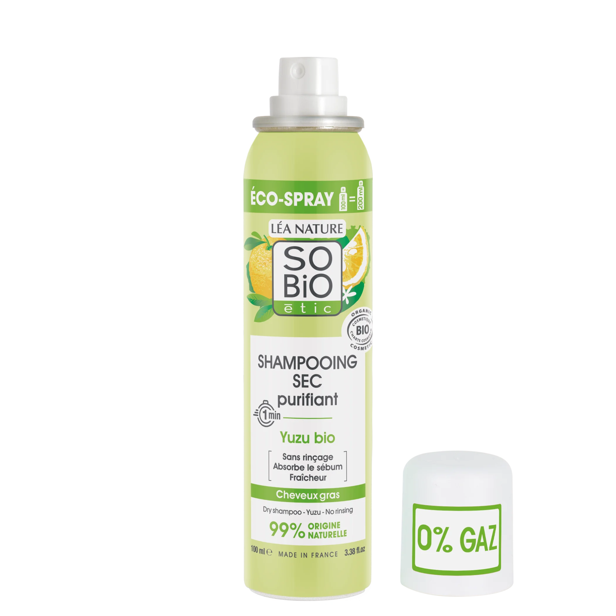 SO’BiO étic Shampooing sec nettoyant en spray au Yuzu BIO (100 ml) - laisse les cheveux frais et lisses