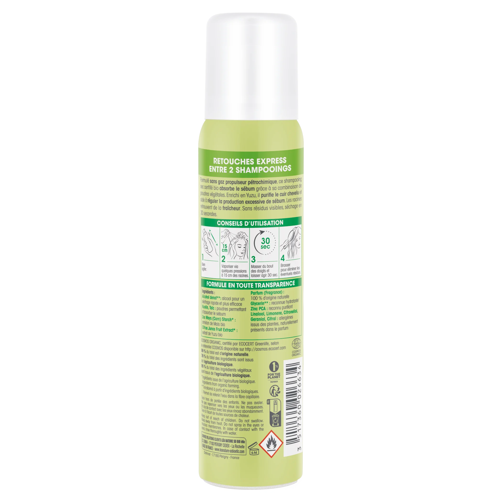 SO’BiO étic Shampooing sec nettoyant en spray au Yuzu BIO (100 ml) - laisse les cheveux frais et lisses