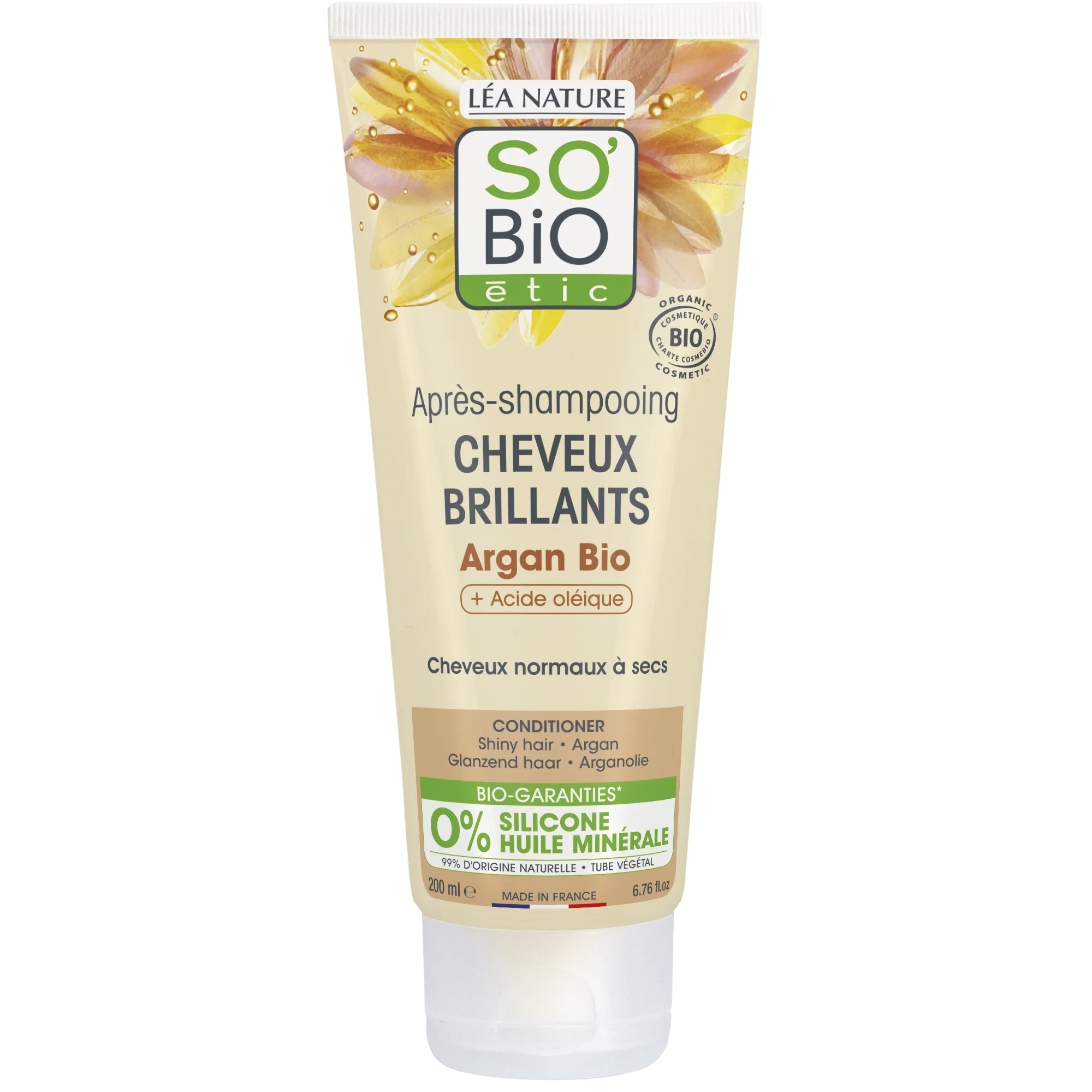SO’BiO étic Après-shampooing brillance à l'huile d'argan - pour cheveux normaux à secs BIO (200 ml) - laisse les cheveux brillants et doux